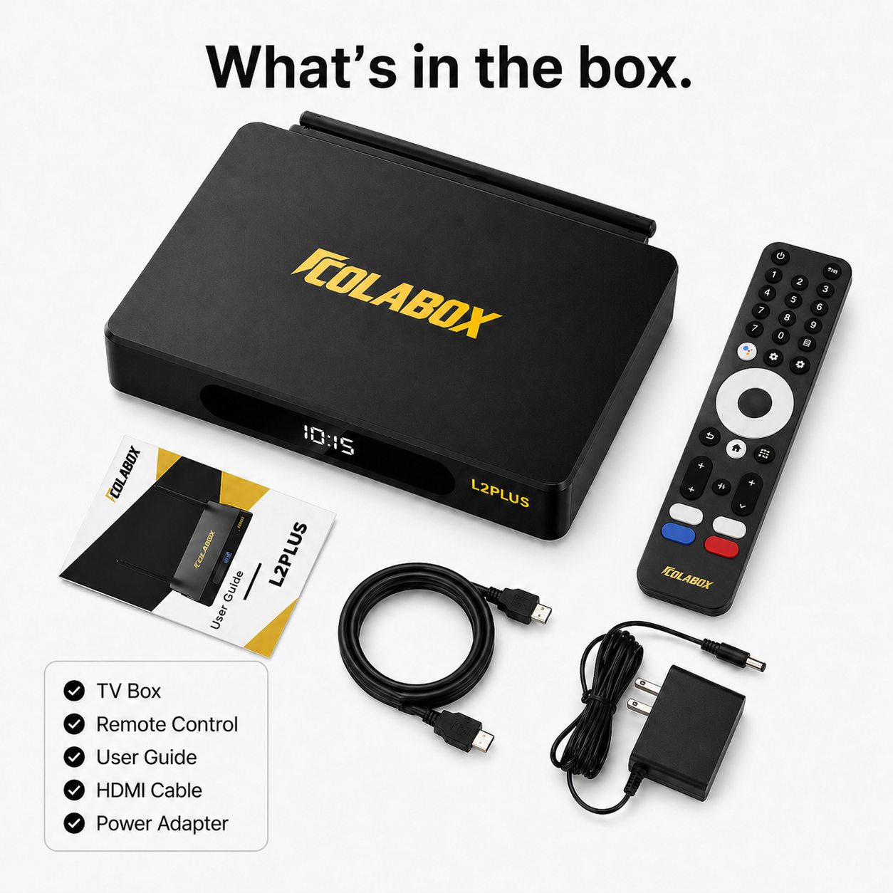 Items included with ColaBox L2 Plus